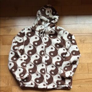PacSun Brown and Cream Yin Yang Sherpa Hoodie